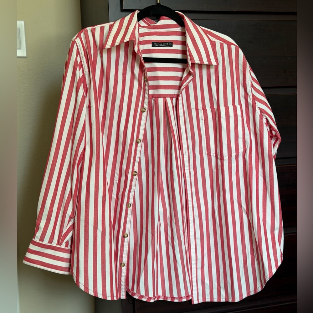 Classic Red and White Striped Button-Down Shirt